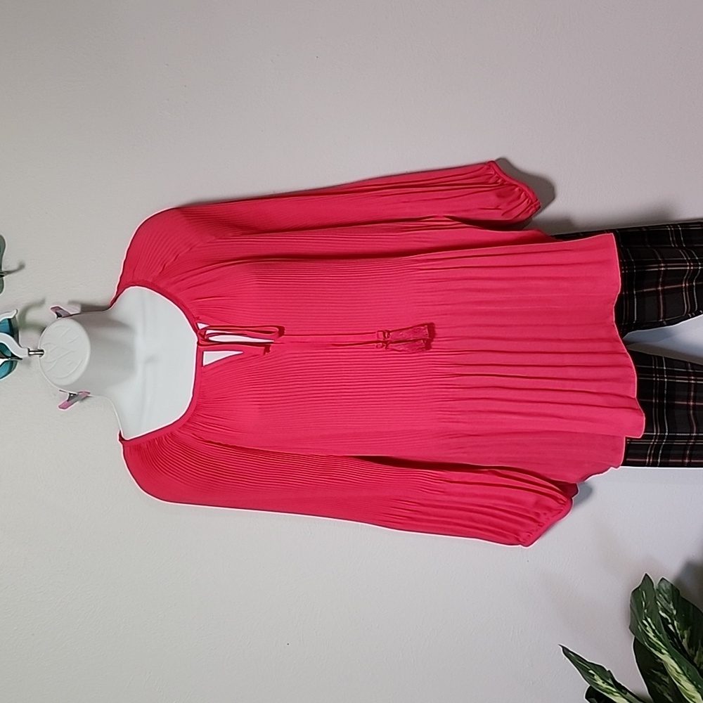 Hester & orchard 😍 NWT pleated sheer Blouse, tie tassels in front closure. XL